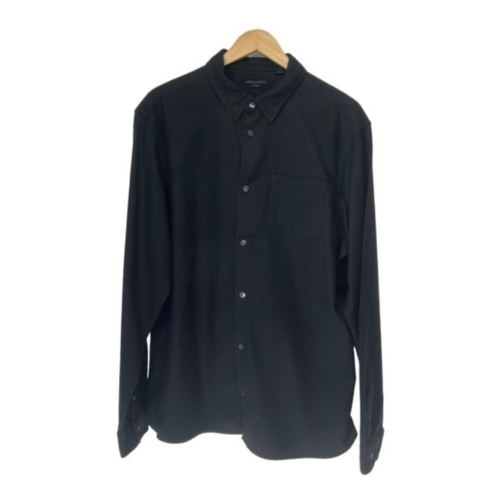 All Saints Fairview Chest Pocket Long Sleeve Black Button Up Shirt XL NWOT